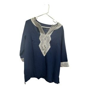 Navy Blue Embroidered Women's Top